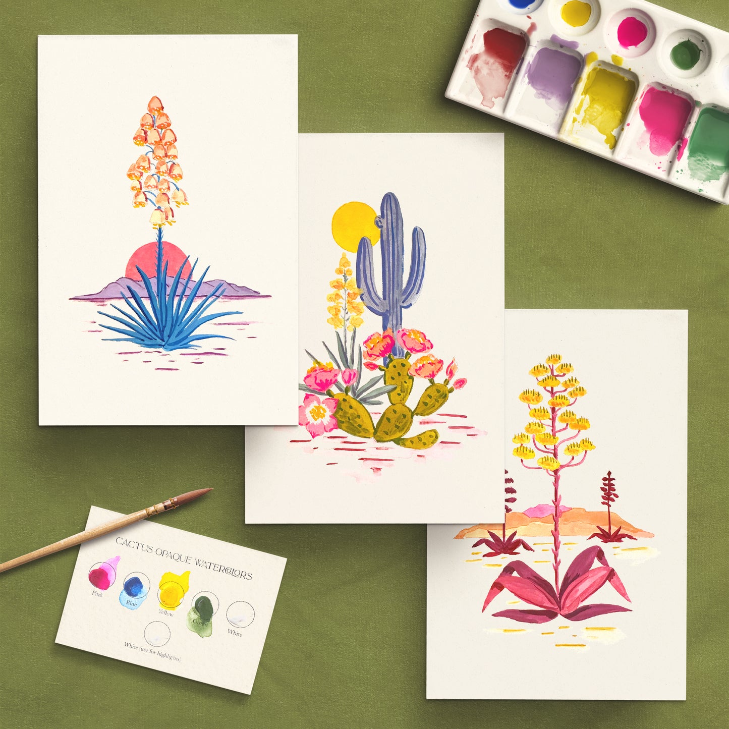 S+F Watercolor Painting Kit: Cacti