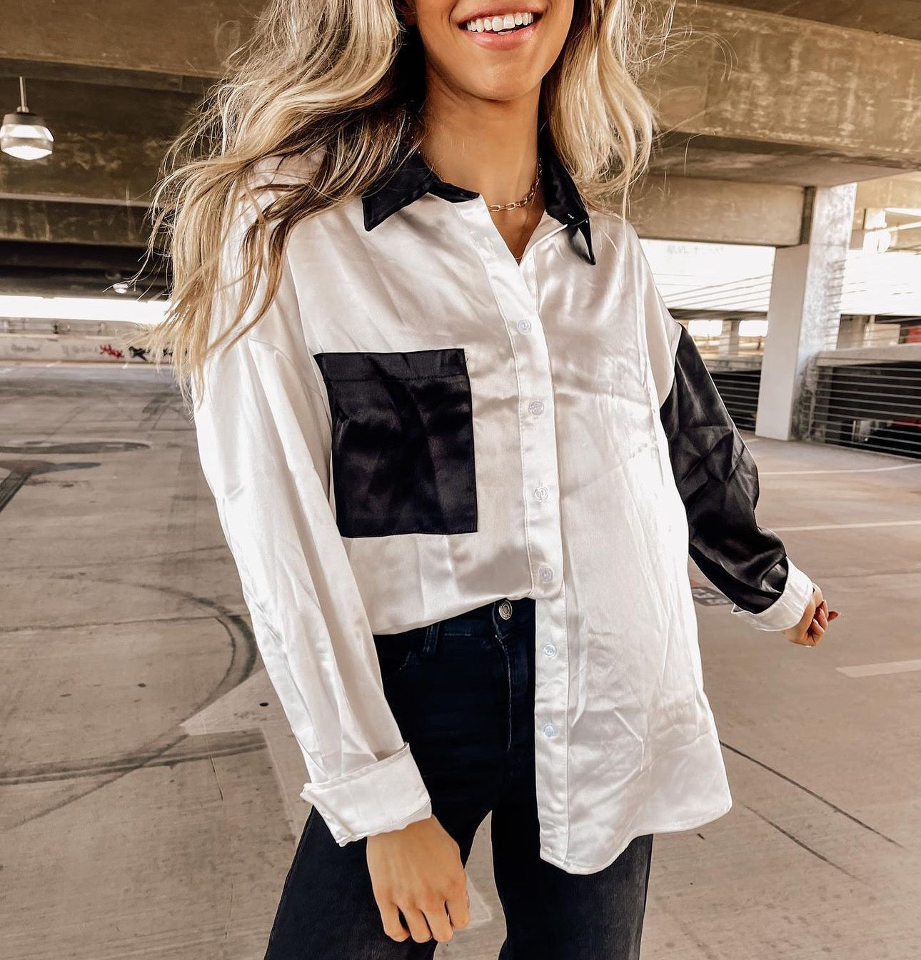 Classic Satin Button Up Blouse