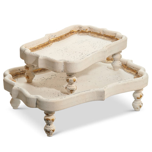 Distressed White Footed Trays