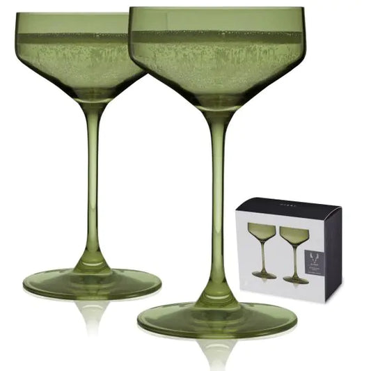 Viski Reserve Nouveau Crystal Coupes in Sage