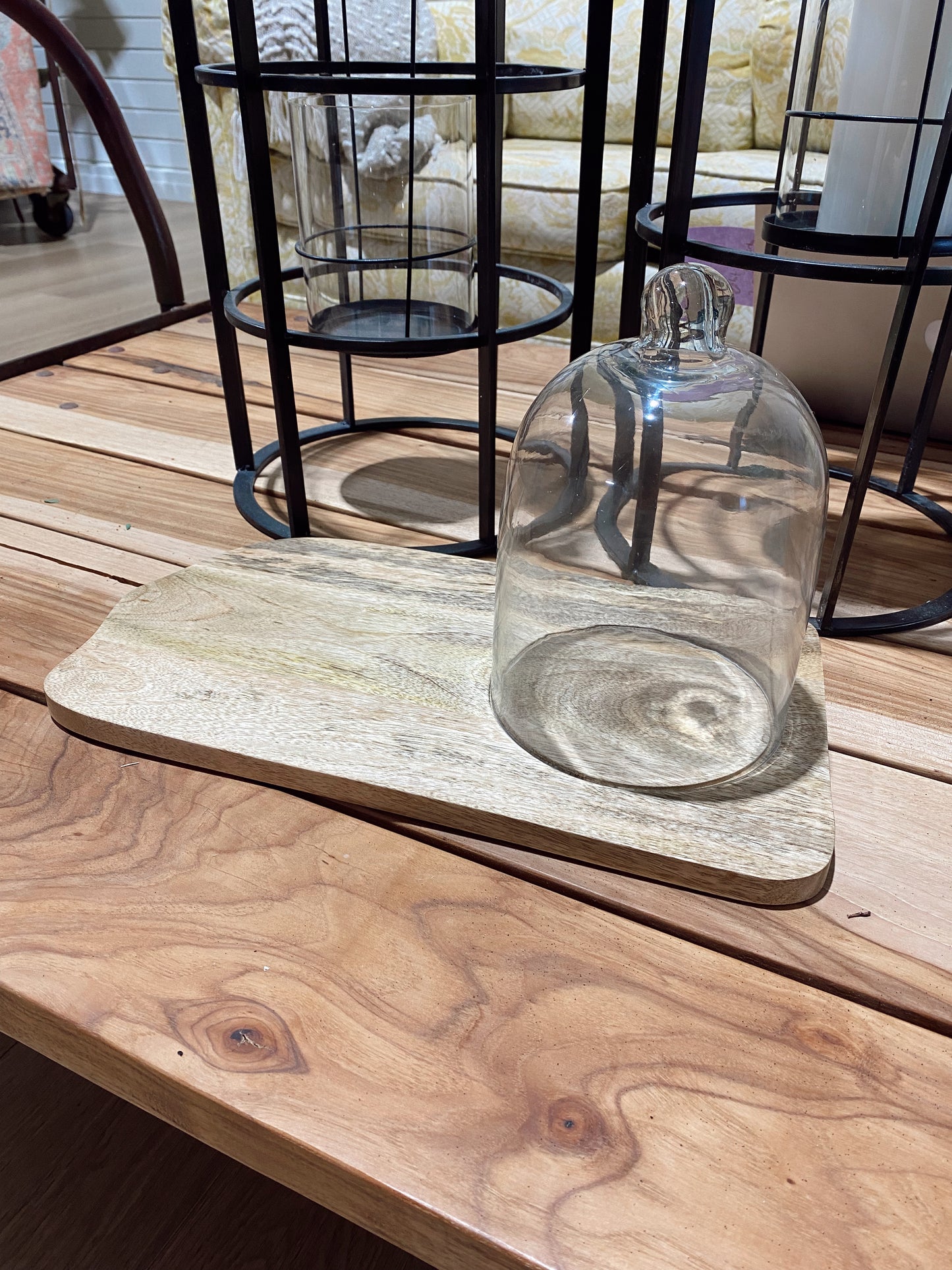 Mango Wood Tray w/ Glass Cloche