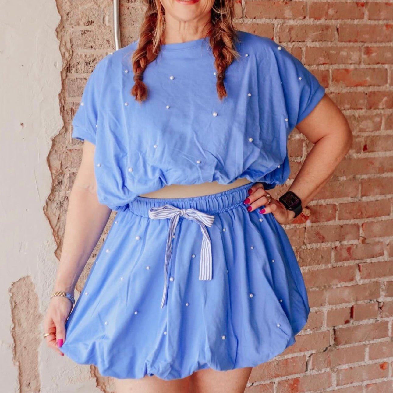 Blue Terry Pearl Bubble Skirt