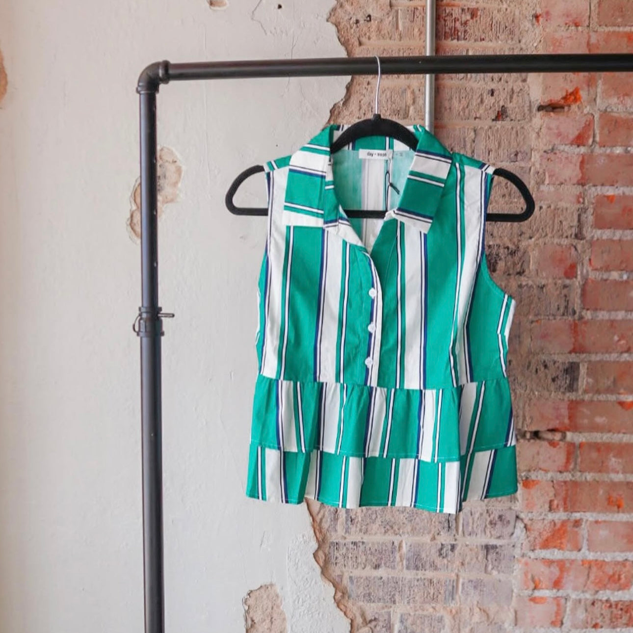 Striped Button Down Top w/ Ruffles