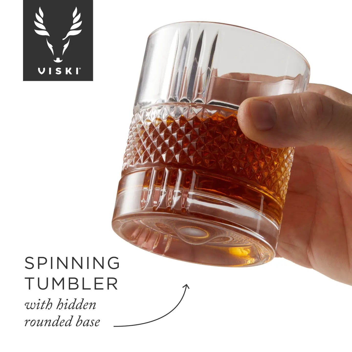 Viski Revolve Crystal Spinning Scotch Rocks Glass