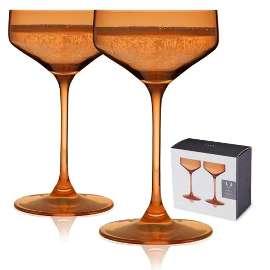Viski Reserve Nouveau Crystal Coupes in Amber
