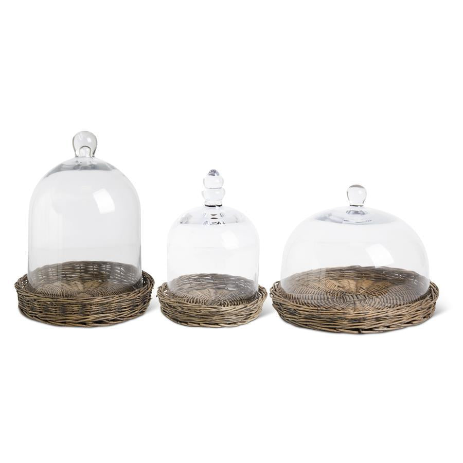 Glass Cloche w/ Wicker Tray