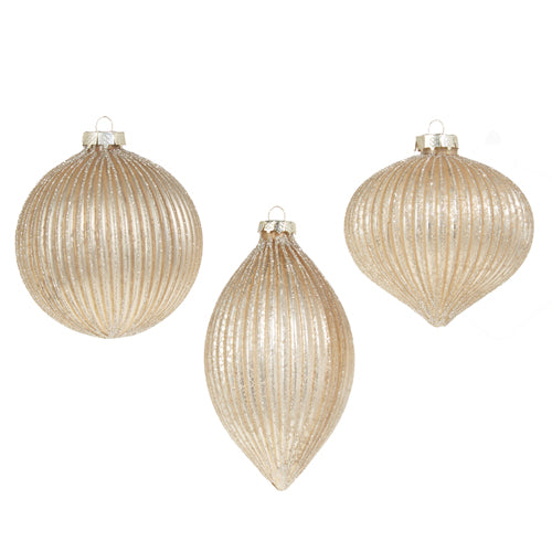 Champagne Glitter Ribbed Ornament