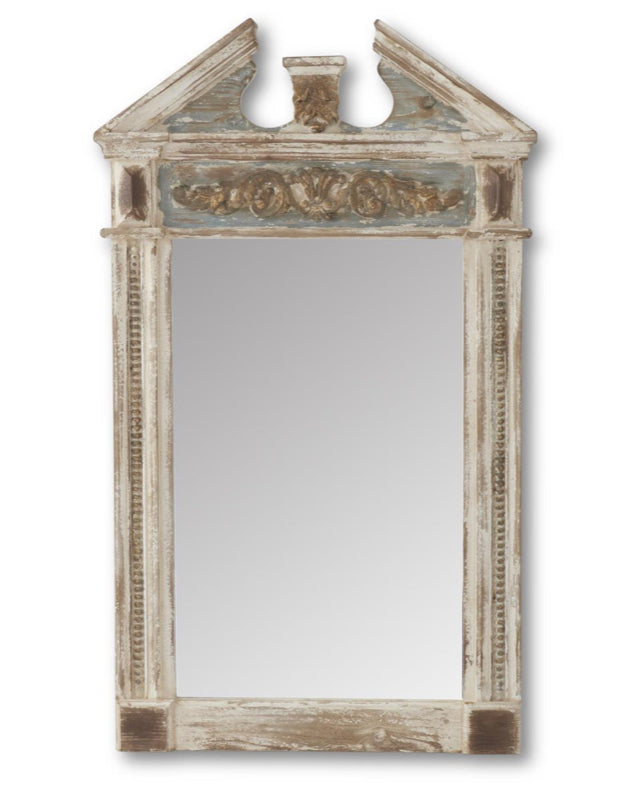 46.5 INCH WEATHERED WHITE BLUE & GOLD MIRROR