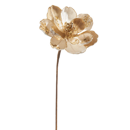 19" GLITTERED CREAM MAGNOLIA PICK