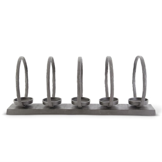 35 INCH MATTE BLACK METAL 5 RING CANDLEHOLDER