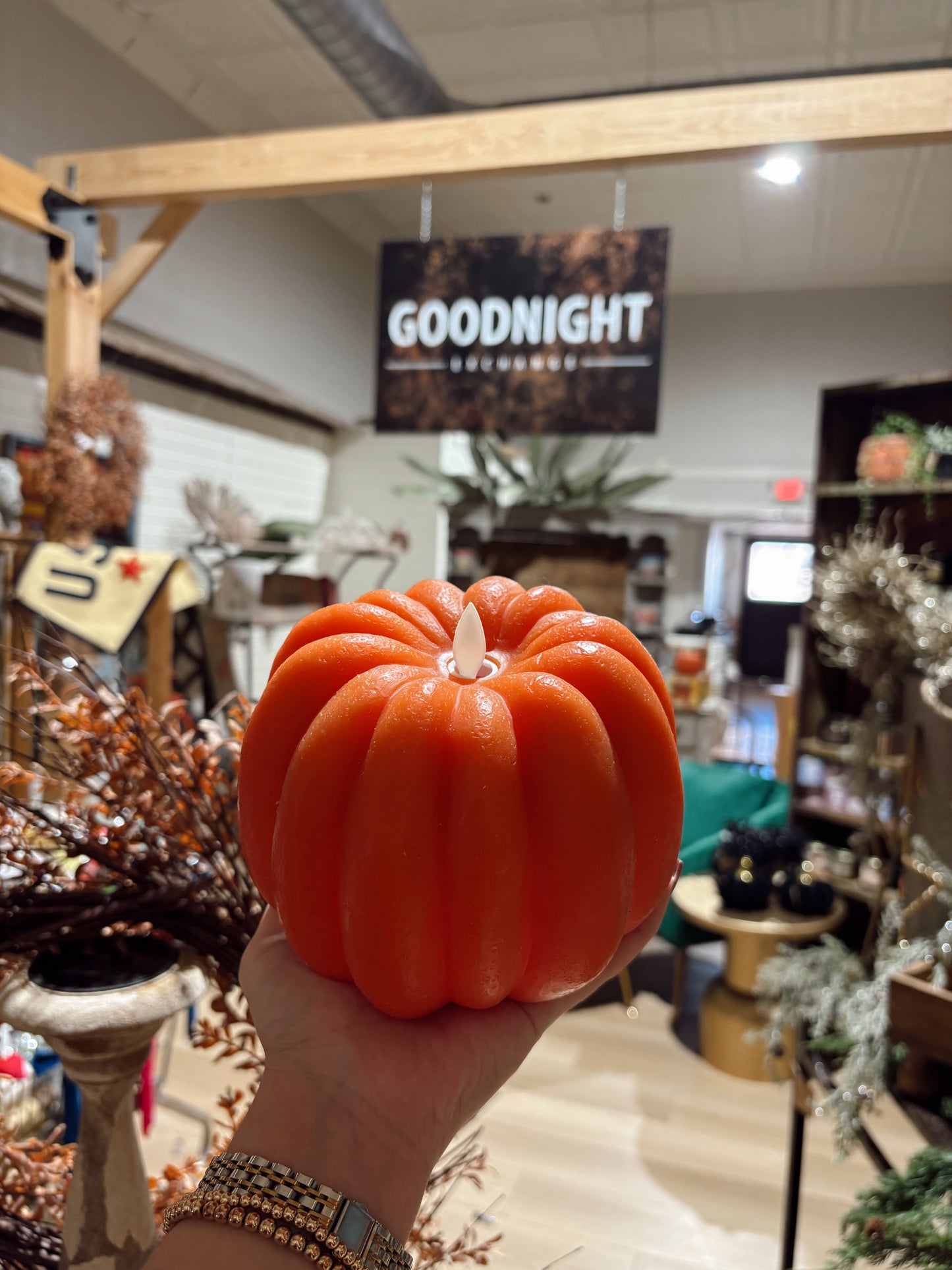 Orange Pumpkin Carved LED Candle