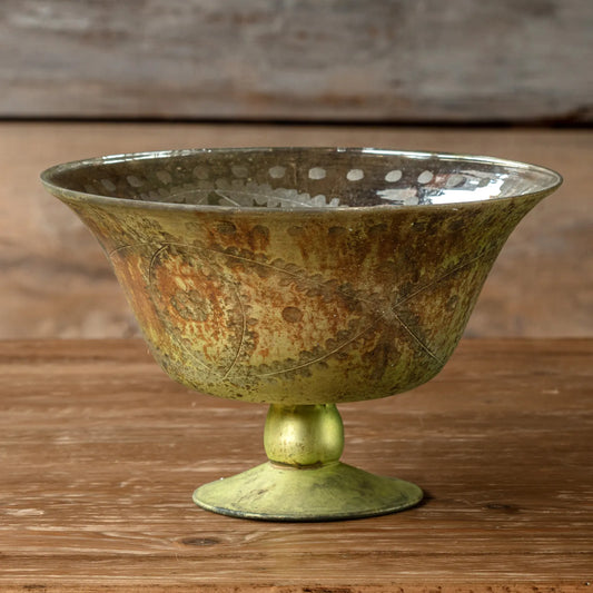 Antique Olive Etched Compote (Large)