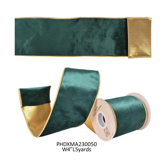 Emerald Velvet w/ Gold Edge & Reverse Ribbon 4”