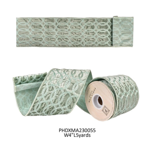 Celadon Velvet w/ Entwined Celadon Embroidery Ribbon 4”